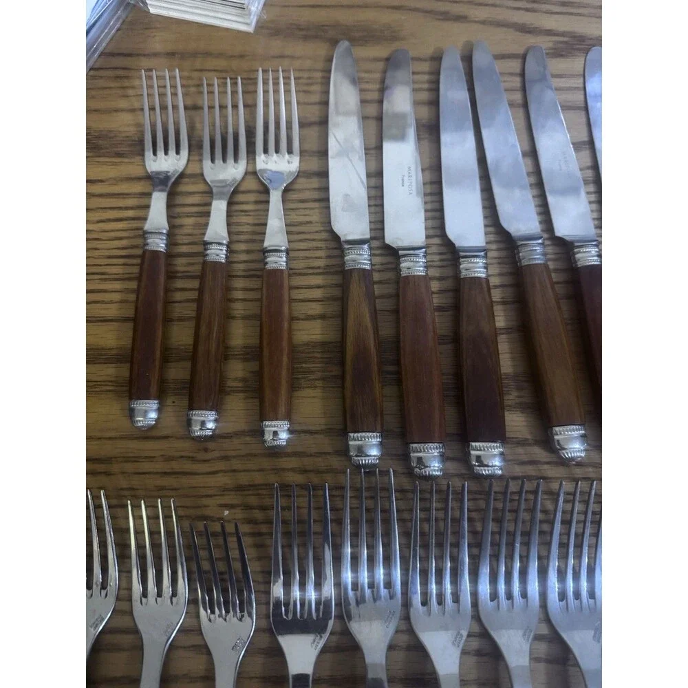 SCOF Mariposa France Recamier Teak Flatware Silverware Set 30 Pc Service For 6